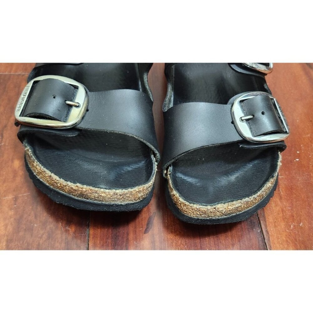 Birkenstock Arizona Womens Leather Sandals Black Double Buckle Comfort Slides 37 - Picture 3 of 14